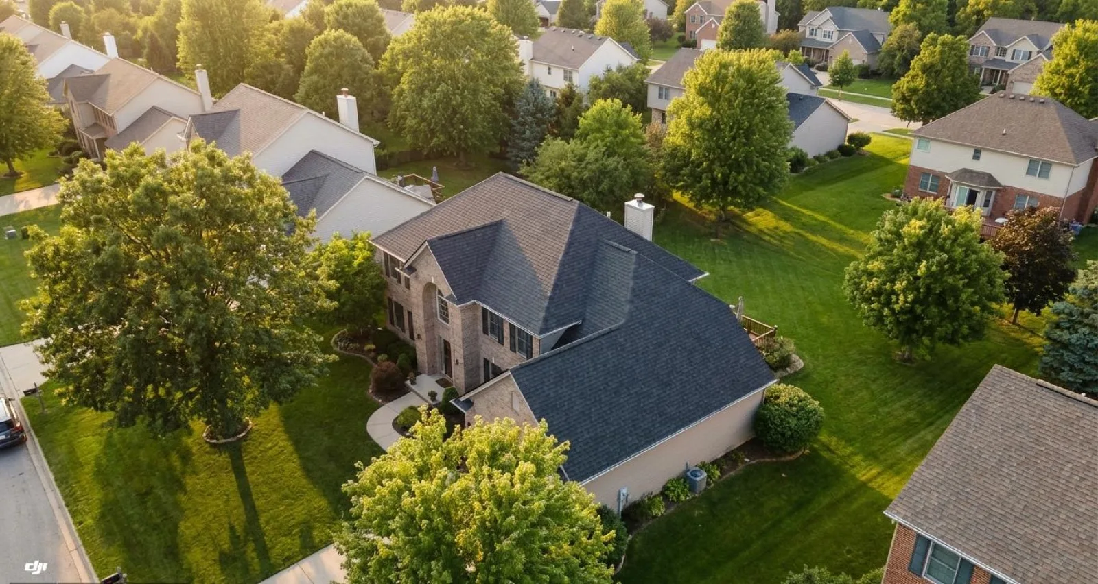 Roofing homes aerial from the Bakeris lead flow build