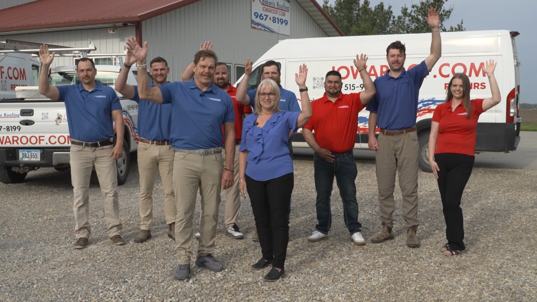 The Bakeris Roofing team outside their shop